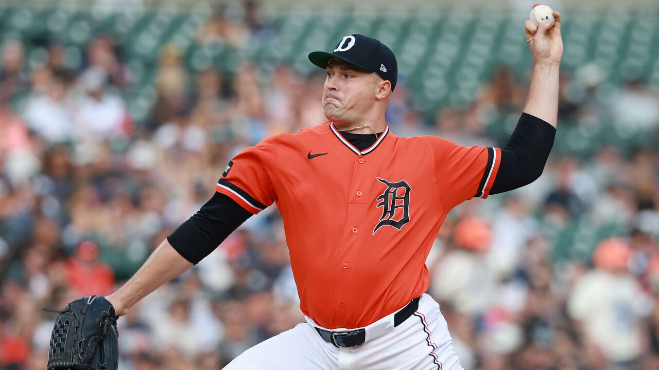 DETROIT, MICHIGAN - JULY 24: Tarik Skubal #29 of the Detroit Tigers throws a second inning pitch against the Kansas City Royals at Comerica Park on July 24, 2026 in Detroit, Michigan.