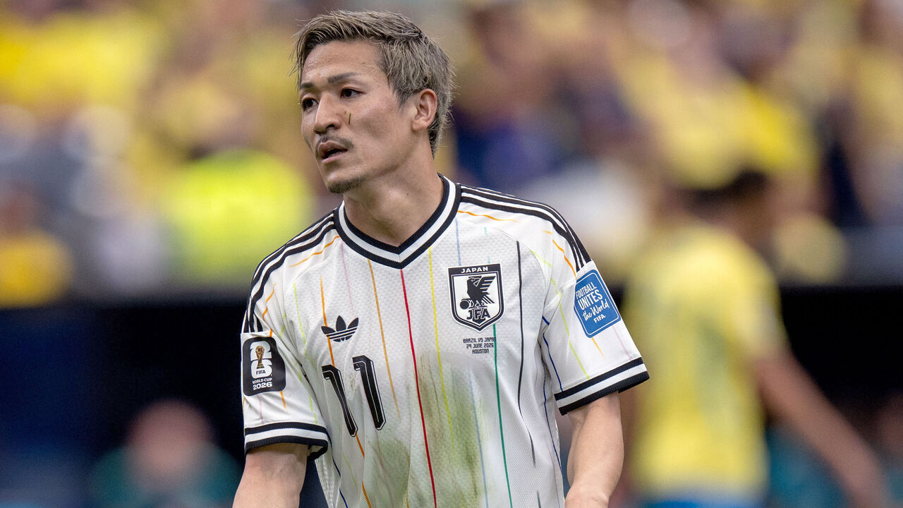 HOUSTON, TEXAS - JUNE 29: Daizen Maeda of Japan in action during the FIFA World Cup 2026 Round Of 32 match between Brazil and Japan at Houston Stadium on June 29, 2026 in Houston, Texas.
