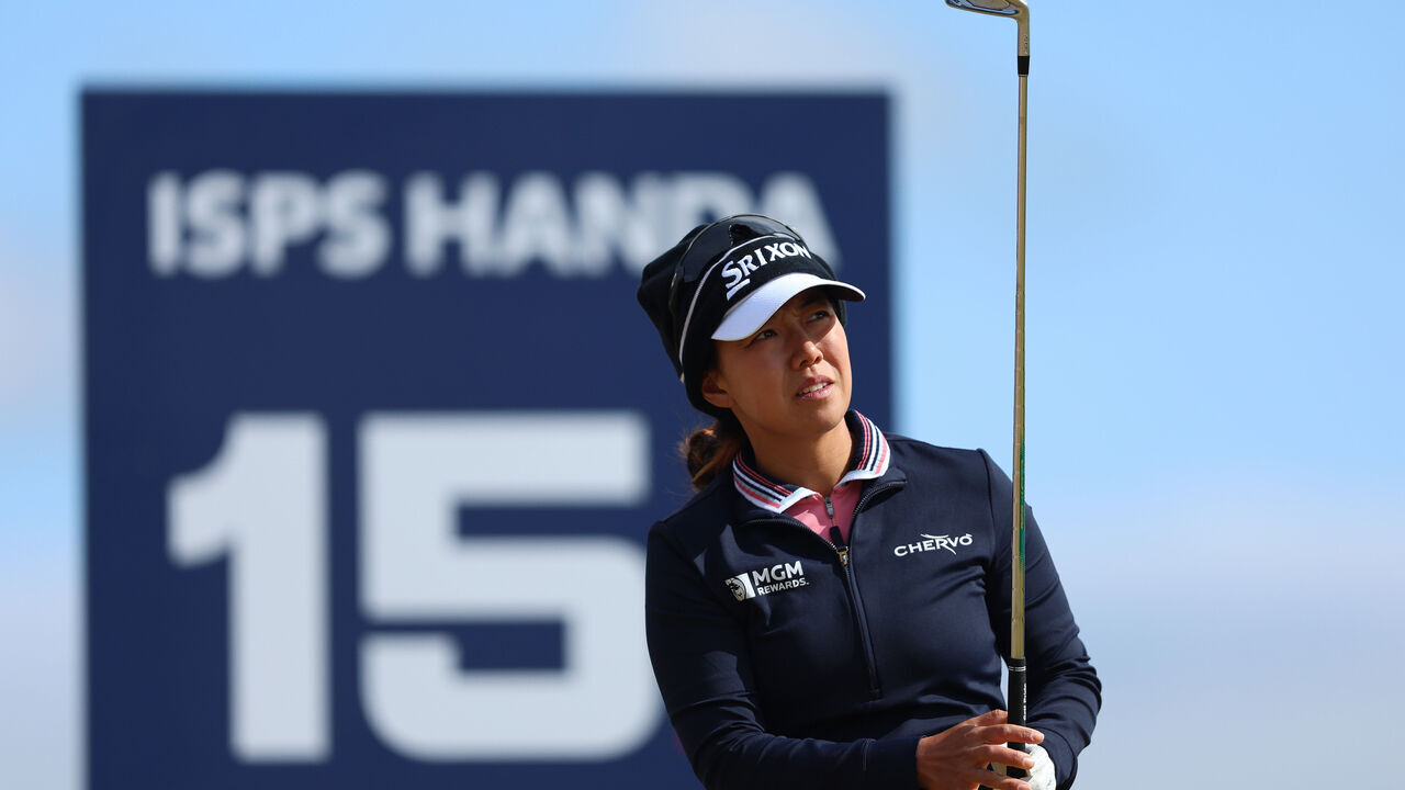 TROON, SCOTLAND - JULY 25: Jenny Shin of South Korea hits her tee shot on hole 15 during the third round of the ISPS HANDA Women's Scottish Open 2026 at Dundonald Links Golf Course on July 25, 2026 in Troon, Scotland.