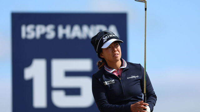 TROON, SCOTLAND - JULY 25: Jenny Shin of South Korea hits her tee shot on hole 15 during the third round of the ISPS HANDA Women's Scottish Open 2026 at Dundonald Links Golf Course on July 25, 2026 in Troon, Scotland.