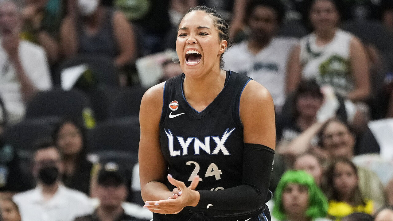 SEATTLE, WA - JULY 22: Napheesa Collier #24 of the Minnesota Lynx celebrates during the game against the Seattle Storm on July 22, 2026 at Climate Pledge Arena in Seattle, Washington. Mandatory Copyright Notice: Copyright 2026 NBAE