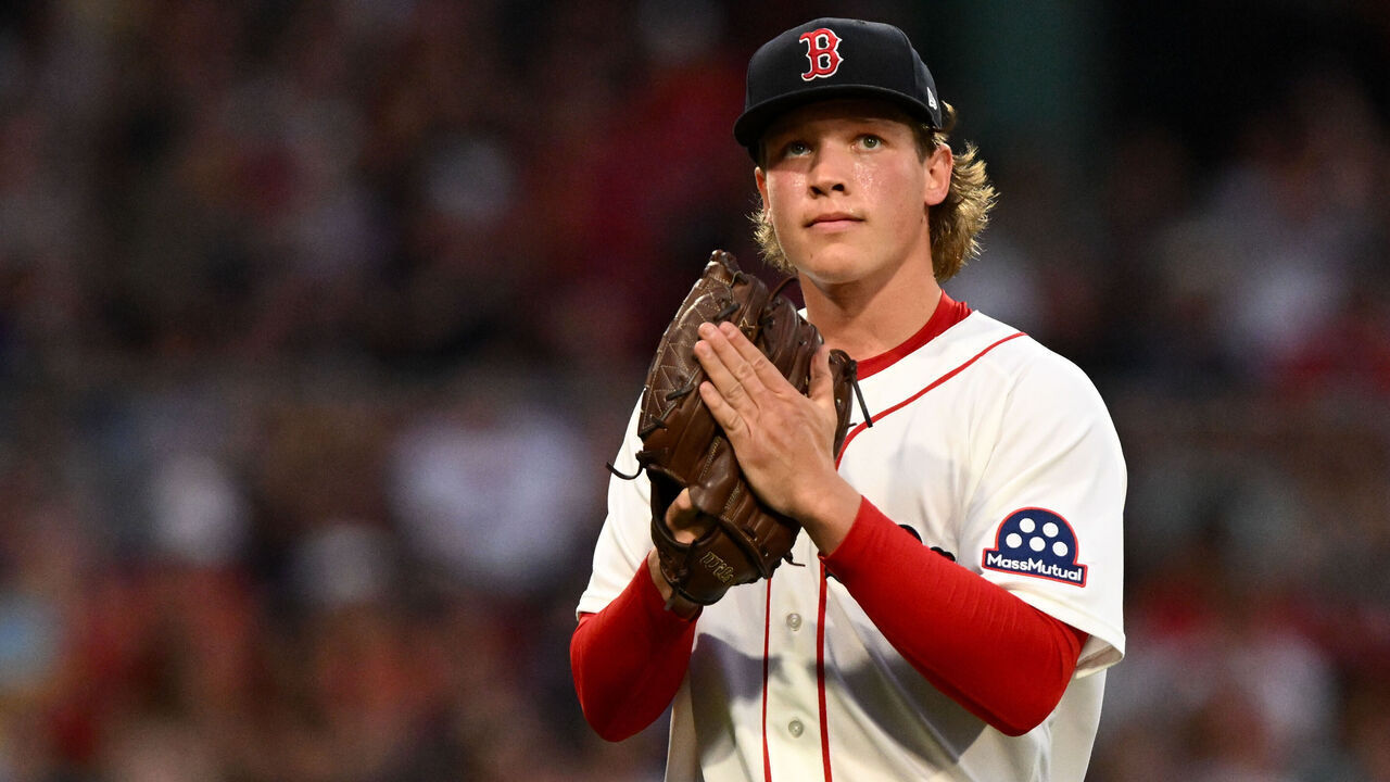BOSTON, MASSACHUSETTS - JUNE 30: Connelly Early #71 of the Boston Red Sox reacts after the final out of the fourth inning of the game against the Washington Nationals at Fenway Park on June 30, 2026 in Boston, Massachusetts.