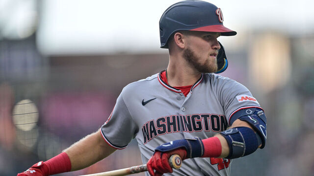 DENVER, COLORADO - JULY 20: Curtis Mead #45 of the Washington Nationals prepares to bat in the first inning against the Colorado Rockies at Coors Field on July 20, 2026 in Denver, Colorado.