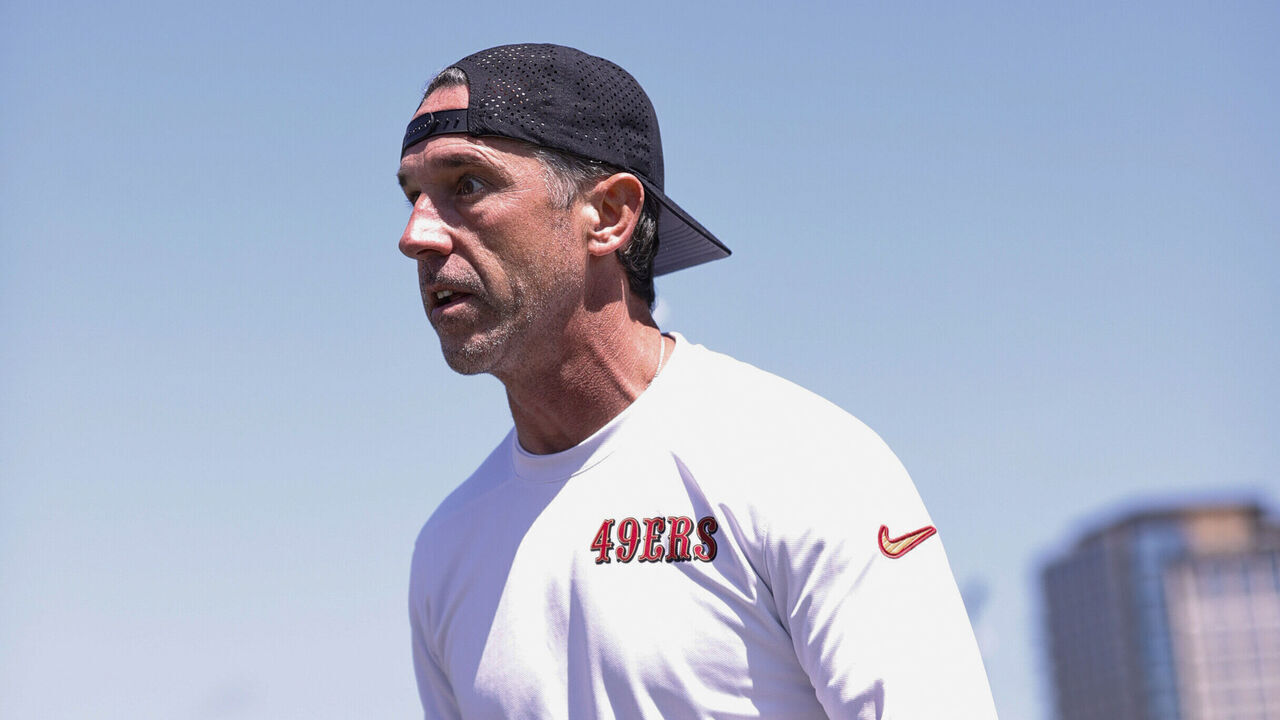SANTA CLARA, CA - MAY 8: Head Coach Kyle Shanahan of the San Francisco 49ers on the field during Rookie Minicamp at SAP Performance Facility on May 8, 2026 in Santa Clara, California.