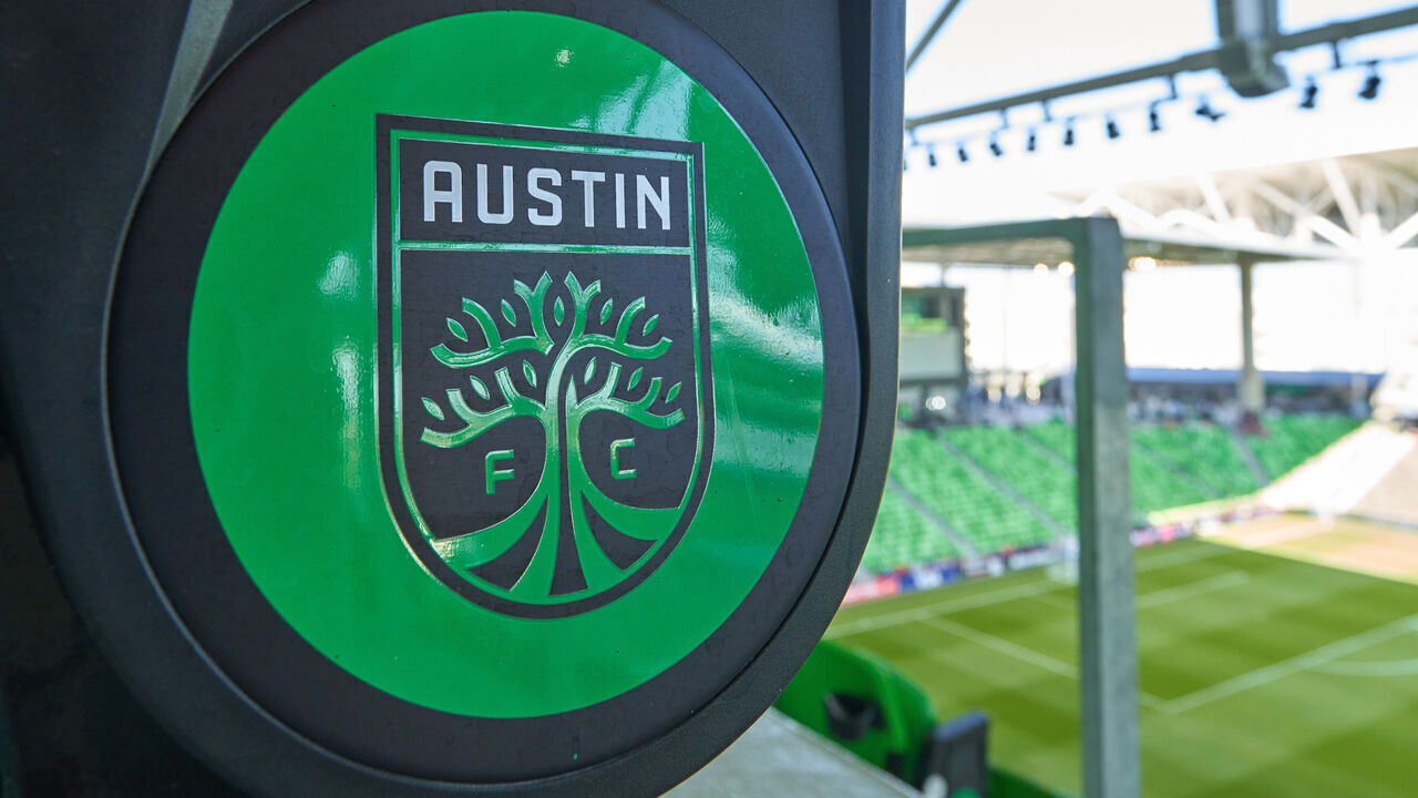 AUSTIN, TX - OCTOBER 07: A general view of Q2 Stadium is seen with an Austin FC logo on a stadium seat prior to a CONCACAF World Cup qualifying match between the United States and Jamaica on October 07, 2021 at Q2 Stadium in Austin, TX.