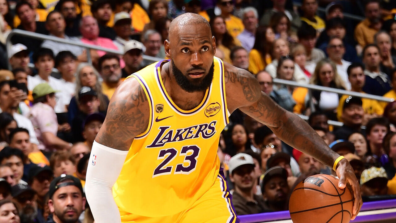 LOS ANGELES, CA - APRIL 18: LeBron James #23 of the Los Angeles Lakers dribbles the ball during the game against the Houston Rockets during Round One Game One of the 2026 NBA Playoffs on April 18, 2026 at Crypto.Com Arena in Los Angeles, California. NOTE TO USER: User expressly acknowledges and agrees that, by downloading and/or using this Photograph, user is consenting to the terms and conditions of the Getty Images License Agreement. Mandatory Copyright Notice: Copyright 2026 NBAE