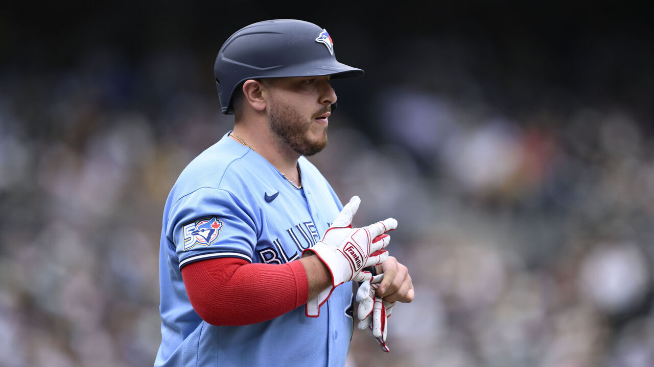 SAN DIEGO, CALIFORNIA - JULY 12: Alejandro Kirk #30 of the Toronto Blue Jays walks during the eighth inning against the San Diego Padres at Petco Park on July 12, 2026 in San Diego, California.