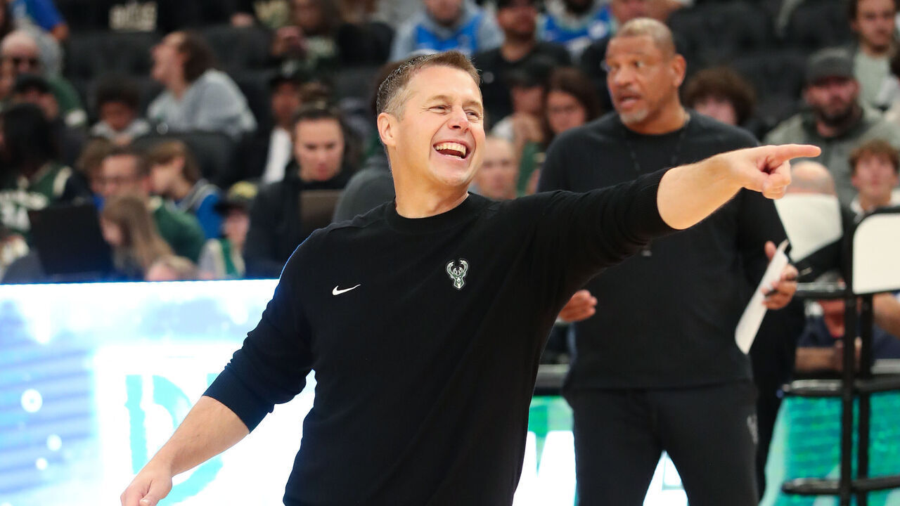 MILWAUKEE, WI - OCTOBER 20: Assistant Coach David Joerger smiles during the Milwaukee Bucks Open Scrimmage on October 20, 2024 at Fiserv Forum in Milwaukee, Wisconsin. NOTE TO USER: User expressly acknowledges and agrees that, by downloading and or using this Photograph, user is consenting to the terms and conditions of the Getty Images License Agreement. Mandatory Copyright Notice: Copyright 2024 NBAE