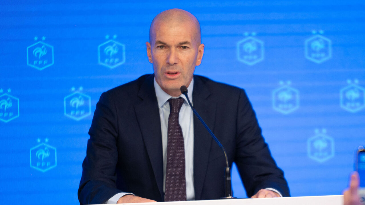 Zinedine Zidane speaks during a press conference after being officially presented as head coach of the France national football team by French Football Federation (FFF) President Philippe Diallo following an exceptional Executive Committee meeting at the French Football Federation headquarters in Paris, France, on July 28, 2026.