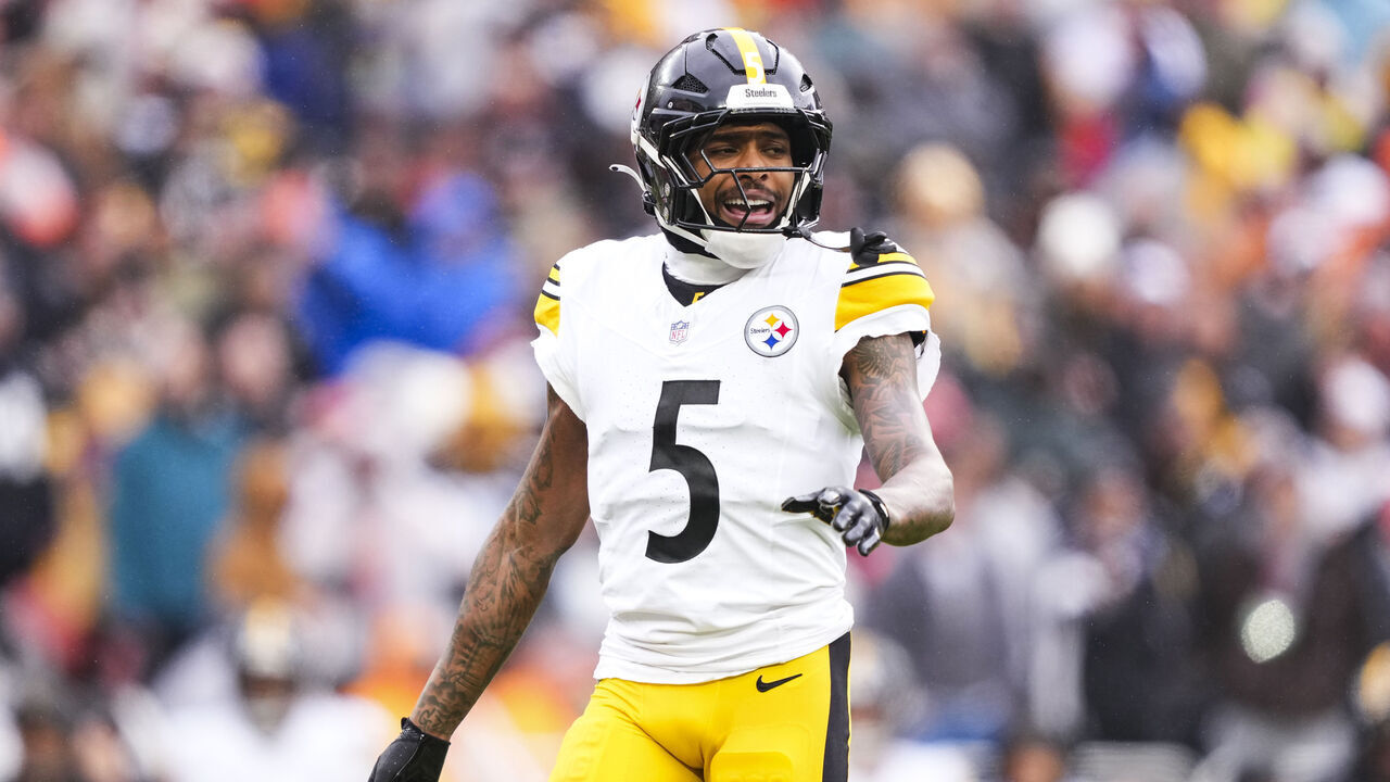 CLEVELAND, OHIO - DECEMBER 28: Jalen Ramsey #5 of the Pittsburgh Steelers lines up before the snap during an NFL football game against the Cleveland Browns at Huntington Bank Field on December 28, 2025 in Cleveland, Ohio.