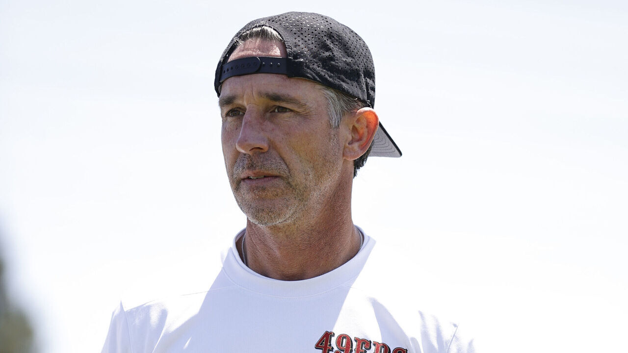 SANTA CLARA, CA - MAY 8: Head Coach Kyle Shanahan of the San Francisco 49ers on the field during Rookie Minicamp at SAP Performance Facility on May 8, 2026 in Santa Clara, California.