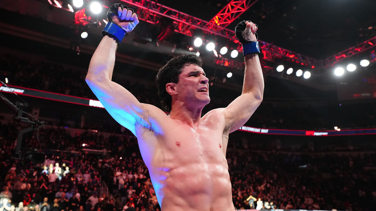 WINNIPEG, MANITOBA - APRIL 18: Mike Malott reacts after a TKO victory against Gilbert Burns of Brazil in a welterweight fight during the UFC Fight Night event at Canada Life Centre on April 18, 2026 in Winnipeg, Manitoba.