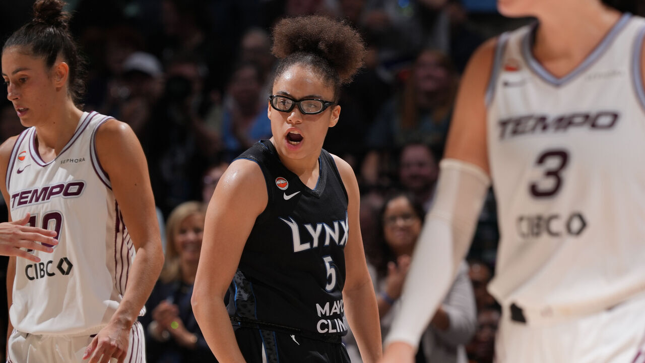 MINNEAPOLIS, MN - JULY 28: Olivia Miles #5 of the Minnesota Lynx reacts during the game against the Toronto Tempo on July 28, 2026 at Target Center in Minneapolis, Minnesota. Mandatory Copyright Notice: Copyright 2026 NBAE