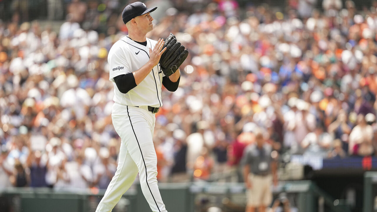 DETROIT, MI - JULY 29: Tarik Skubal #29 of the Detroit Tigers looks on during the game between the Baltimore Orioles and the Detroit Tigers at Comerica Park on Wednesday, July 29, 2026 in Detroit, Michigan.