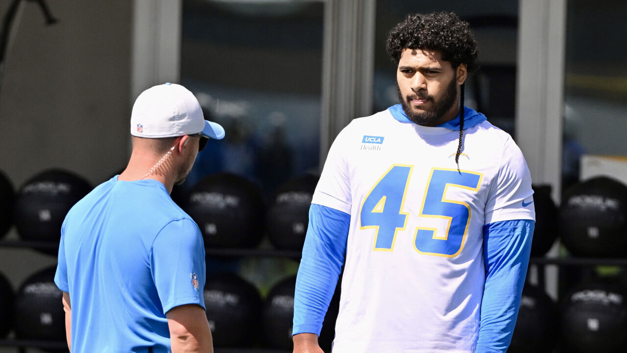 El Segundo, CA - July 29: Linebacker Tuli Tuipulotu #45 of the Los Angeles Chargers during the first day of NFL training camp at The Bolt in El Segundo on Wednesday, July 29, 2026.