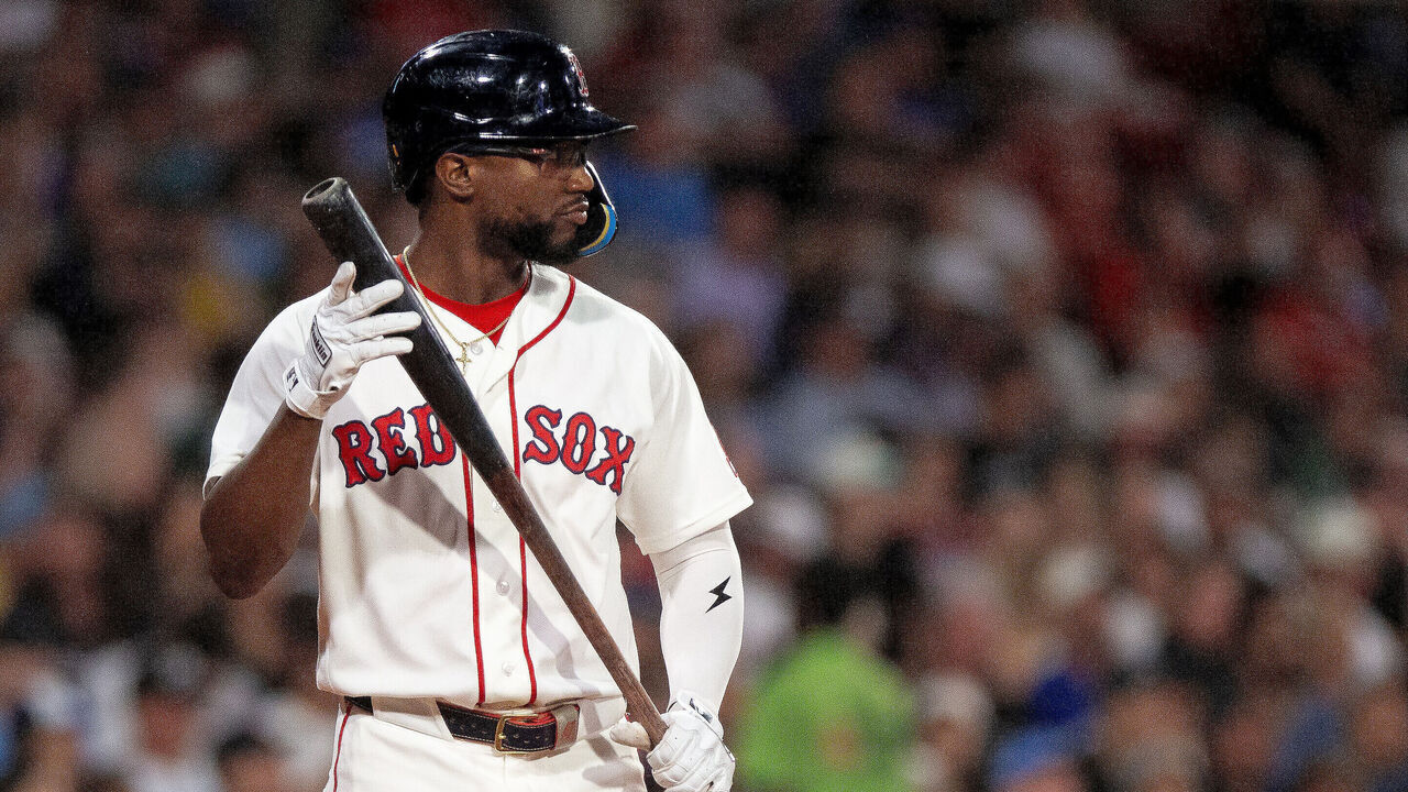 BOSTON, MA - JUNE 17: Andrew Monasterio #32 of the Boston Red Sox looks on during the game between the Toronto Blue Jays and the Boston Red Sox at Fenway Park on Wednesday, June 17, 2026 in Boston, Massachusetts.