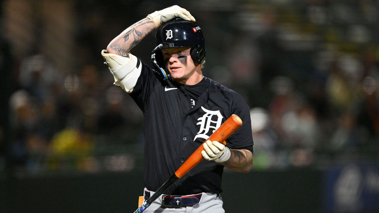 BRADENTON, FLORIDA - MARCH 20, 2026: Max Clark #31 of the Detroit Tigers looks on during the fourth inning of a spring training Spring Breakout game against the Pittsburgh Pirates at LECOM Park on March 20, 2026 in Bradenton, Florida.