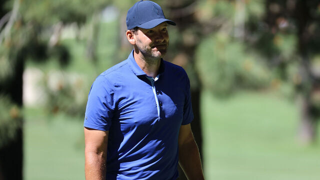 STATELINE, NEVADA - JULY 14: Tony Romo, former NFL player, walks the putting green on the 3rd hole on Day One of the 2023 American Century Championship at Edgewood Tahoe Golf Course on July 14, 2023 in Stateline, Nevada.