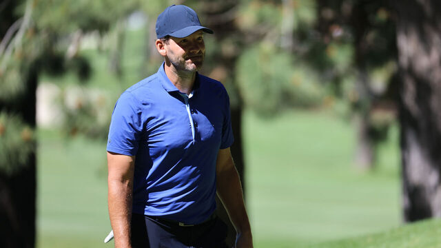 STATELINE, NEVADA - JULY 14: Tony Romo, former NFL player, walks the putting green on the 3rd hole on Day One of the 2023 American Century Championship at Edgewood Tahoe Golf Course on July 14, 2023 in Stateline, Nevada.