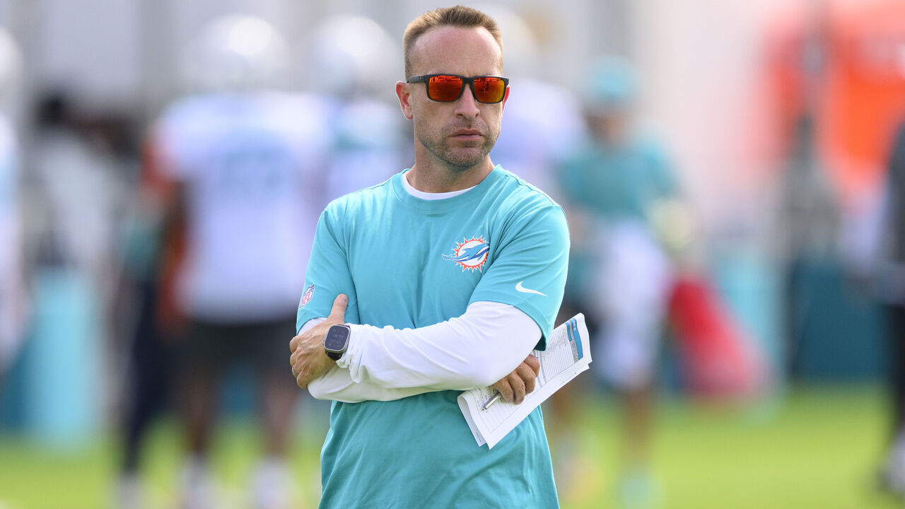 MIAMI GARDENS, FL - JULY 30: Miami Dolphins head coach Jeff Hafley stands on the field during the Miami Dolphins Training Camp on July 30, 2026, at the Baptist Health Training Complex in Miami Gardens, FL.
