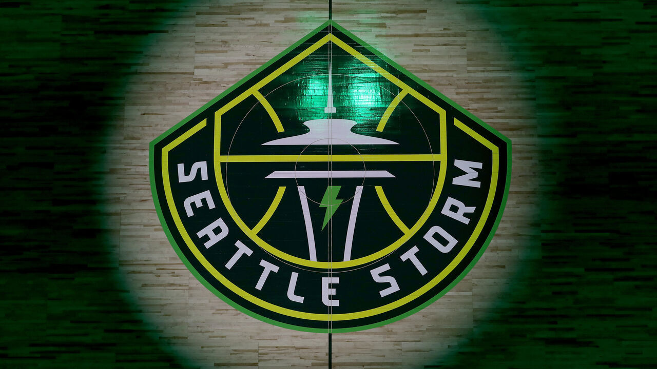 SEATTLE, WASHINGTON - MAY 06: The Seattle Storm logo is seen at center court before the game between the Seattle Storm and the Minnesota Lynx at Climate Pledge Arena on May 06, 2022 in Seattle, Washington.