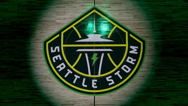 SEATTLE, WASHINGTON - MAY 06: The Seattle Storm logo is seen at center court before the game between the Seattle Storm and the Minnesota Lynx at Climate Pledge Arena on May 06, 2022 in Seattle, Washington.