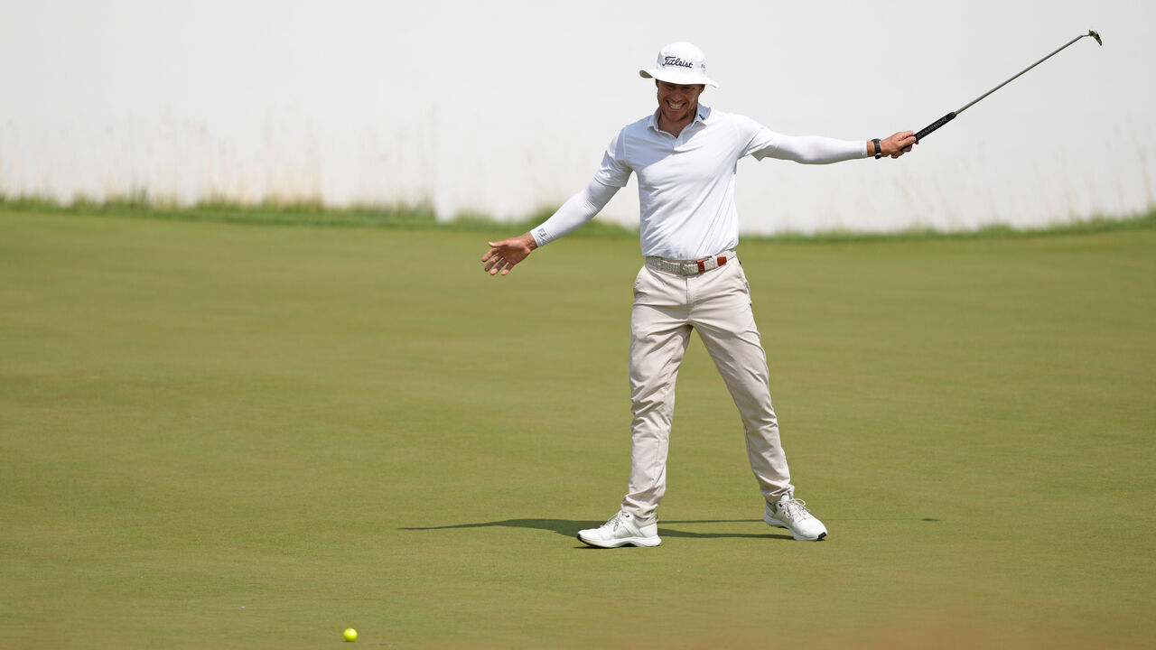 DETROIT, MICHIGAN - JULY 30: Peter Malnati of the United States reacts on the 17th green during the first round of the Rocket Classic 2026 at Detroit Golf Club on July 30, 2026 in Detroit, Michigan.