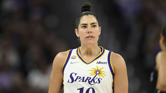 SAN FRANCISCO, CALIFORNIA - JUNE 15: Kelsey Plum #10 of the Los Angeles Sparks looks on against the Golden State Valkyries in the fourth quarter during a Commissioner's Cup game at Chase Center on June 15, 2026 in San Francisco, California.