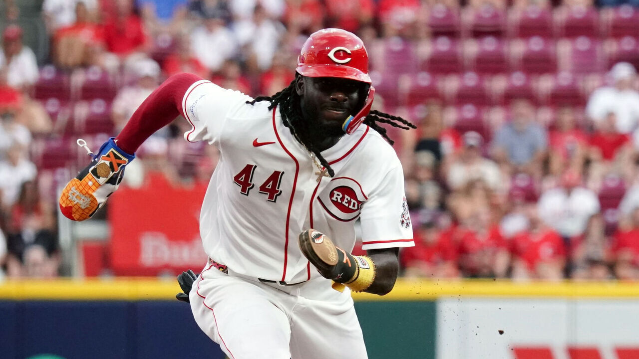 CINCINNATI, OH - JULY 30: Elly De La Cruz #44 of the Cincinnati Reds runs the bases during the game between the Pittsburgh Pirates and the Cincinnati Reds at Great American Ball Park on Thursday, July 30, 2026 in Cincinnati, Ohio.