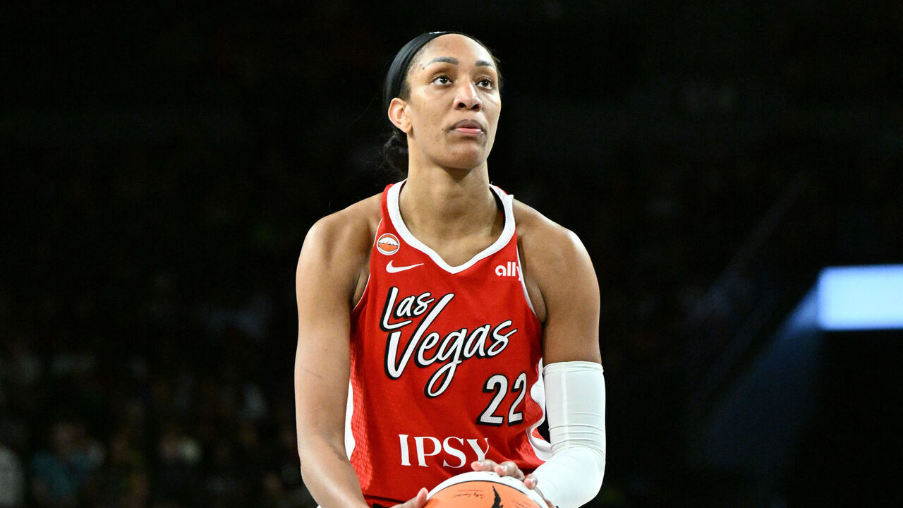LAS VEGAS, NV - JULY 30: A'ja Wilson #22 of the Las Vegas Aces prepares to shoot a free throw during the game against the New York Liberty on July 30, 2026 at Michelob ULTRA Arena n Las Vegas, Nevada. Mandatory Copyright Notice: Copyright 2026 NBAE