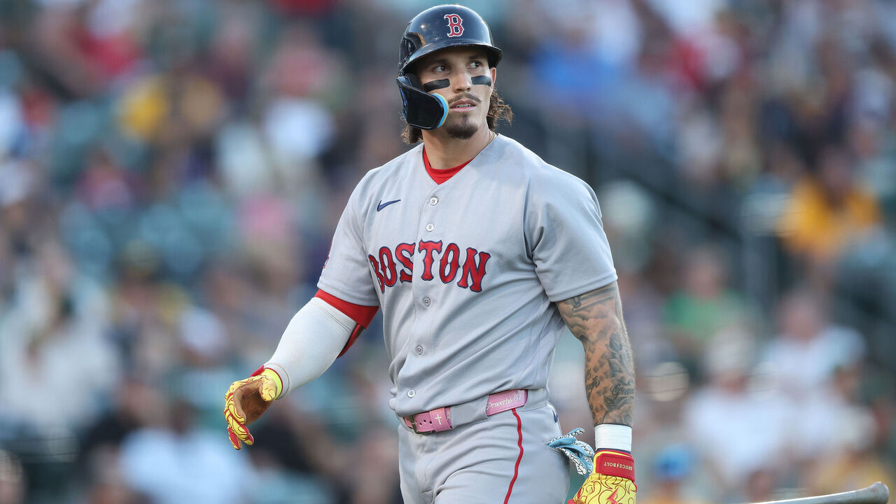 SACRAMENTO, CALIFORNIA - JULY 27: Jarren Duran #16 of the Boston Red Sox looks on after an at bat against the Athletics at Sutter Health Park on July 27, 2026 in Sacramento, California.