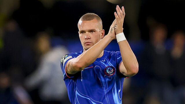 London, England - October 3: Mykhaylo Mudryk of FC Chelsea celebrate after winning the UEFA Conference League 2024/25 League Phase MD1 match between Chelsea FC and KAA Gent at Stamford Bridge on October 3, 2024 in London, England.