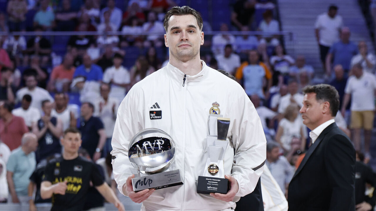 MADRID, SPAIN - JUNE 02: Mario Hezonja, player of Real Madrid, receives the MVP award at Movistar Arena on June 02, 2026 in Madrid, Spain.