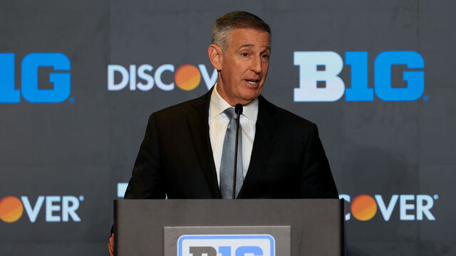 CHICAGO, ILLINOIS - JULY 28: Tony Petitti, Big Ten Commissioner, speaks to the media during the 2026 Big Ten Football Media Days at Hilton Chicago on July 28, 2026 in Chicago, Illinois.
