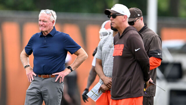 BEREA, OHIO - JUNE 09: Managing and principal partner Jimmy Haslam of the Cleveland Browns watches a drill during the Cleveland Browns Mandatory Minicamp at CrossCountry Mortgage Campus on June 09, 2026 in Berea, Ohio.