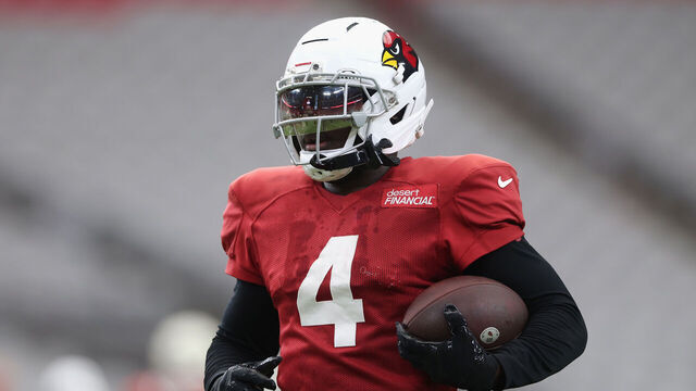 GLENDALE, ARIZONA - JULY 28: Jeremiyah Love #4 of the Arizona Cardinals participates in a team practice ahead of the NFL season at State Farm Stadium on July 28, 2026 in Glendale, Arizona.