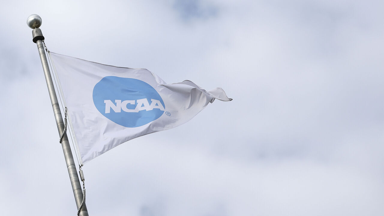 INDIANAPOLIS, INDIANA - DECEMBER 22: The NCAA logo is displayed outside the National Collegiate Athletic Association headquarters on December 22, 2025 in Indianapolis, Indiana.