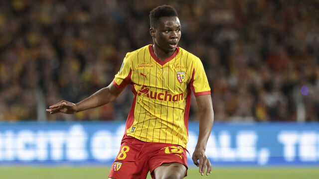 LENS, FRANCE - APRIL 17: Mamadou Sangare of Lens during the Ligue 1 McDonald's football match between RC Lens (RCL) and Toulouse FC (TFC, Tefece) at Stade Bollaert-Delelis on April 17, 2026 in Lens, France.