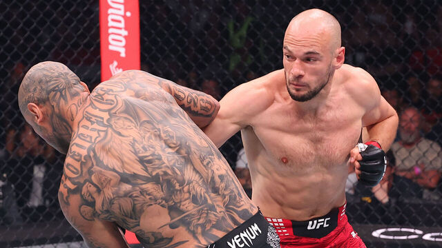 BELGRADE, SERBIA - AUGUST 01: Uros Medic of Serbia punches Daniel Rodriguez in a welterweight fight during the UFC Fight Night event at Belgrade Arena on August 01, 2026 in Belgrade, Serbia.