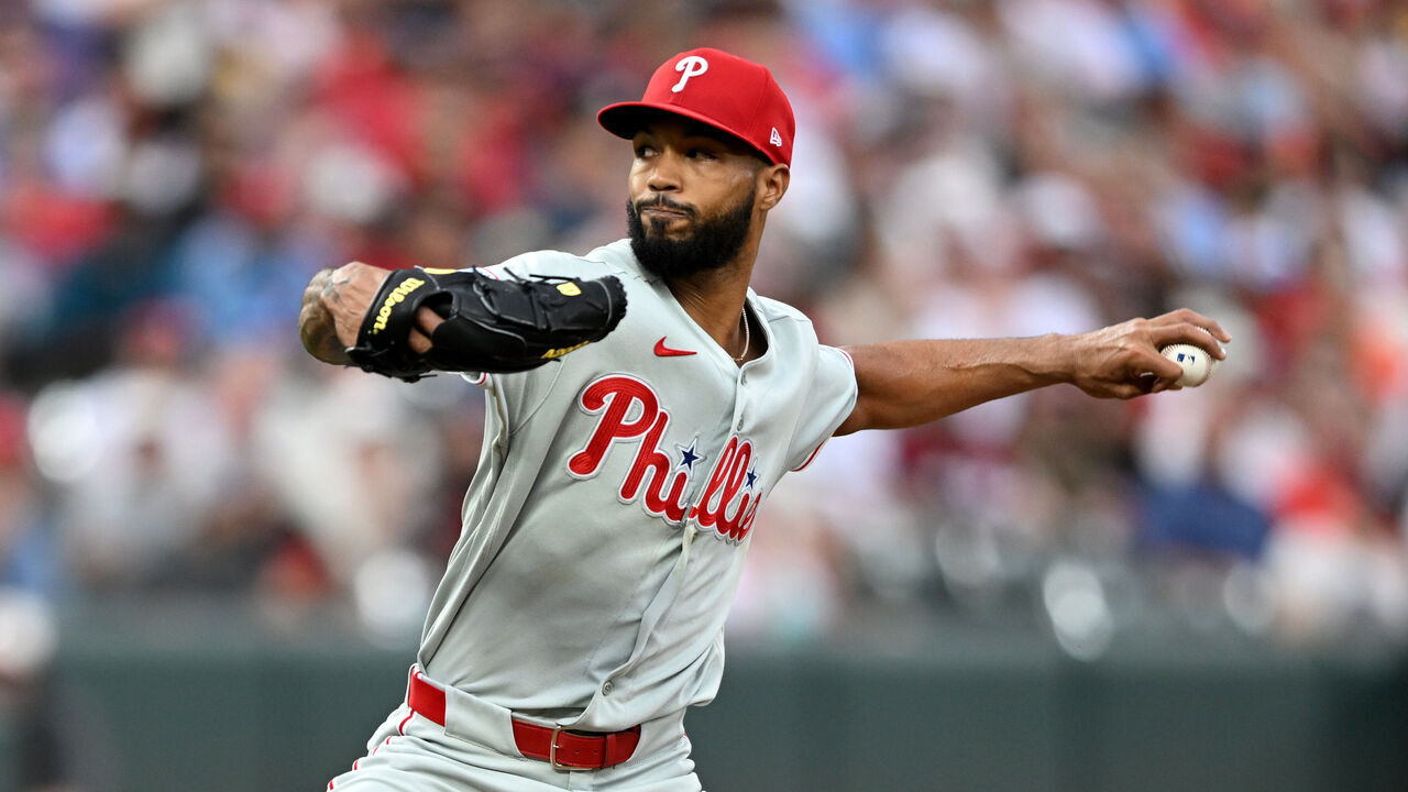 BALTIMORE, MARYLAND - AUGUST 01: Cristopher Sánchez #61 of the Philadelphia Phillies pitches in the first inning against the Baltimore Orioles at Oriole Park at Camden Yards on August 01, 2026 in Baltimore, Maryland.