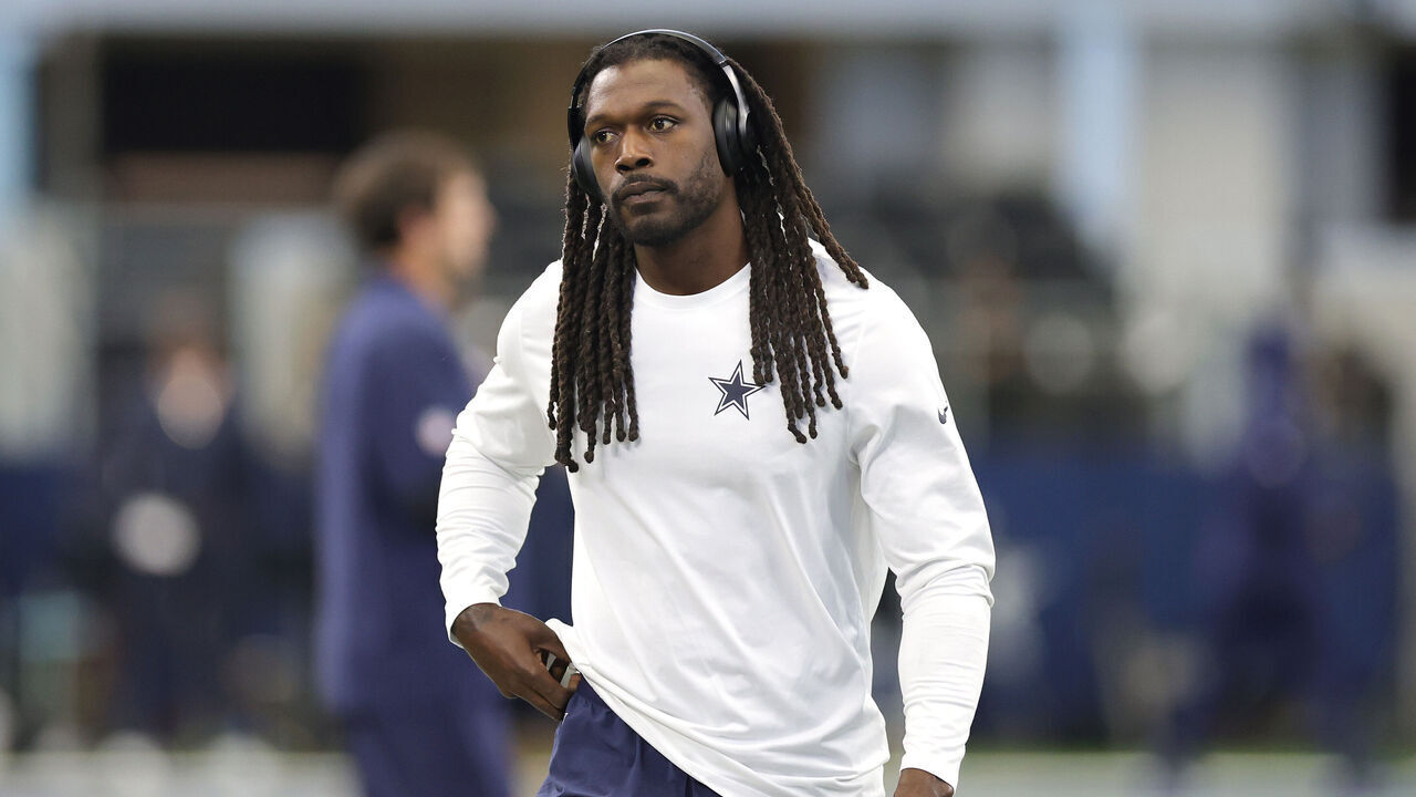 ARLINGTON, TEXAS - OCTOBER 19: Jadeveon Clowney #42 of the Dallas Cowboys looks on before a game against the Washington Commanders at AT&T Stadium on October 19, 2025 in Arlington, Texas.