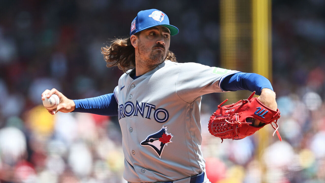 BOSTON, MA - JULY 26: Kevin Gausman #34 of the Toronto Blue Jays pitches against the Boston Red Sox during the first inning at Fenway Park on July 26, 2026 in Boston, Massachusetts.