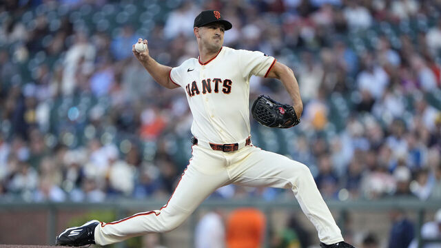 SAN FRANCISCO, CALIFORNIA - JULY 27: Tyler Mahle #54 of the San Francisco Giants pitches against the Milwaukee Brewers in the top of the first inning of a major league baseball game at Oracle Park on July 27, 2026 in San Francisco, California.