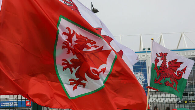 CARDIFF, WALES - MARCH 31: A view of the Wales FAW (Football Association of Wales) Flag ahead of the match between Wales and Northern Ireland in an International Friendly on March 31, 2026 in Cardiff, Wales.