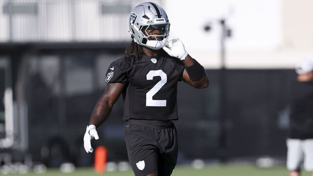 HENDERSON, NEVADA - JULY 29: Ashton Jeanty #2 of the Las Vegas Raiders looks on during the first practice of the team's training camp at the Las Vegas Raiders Headquarters/Intermountain Health Performance Center on July 29, 2026 in Henderson, Nevada.