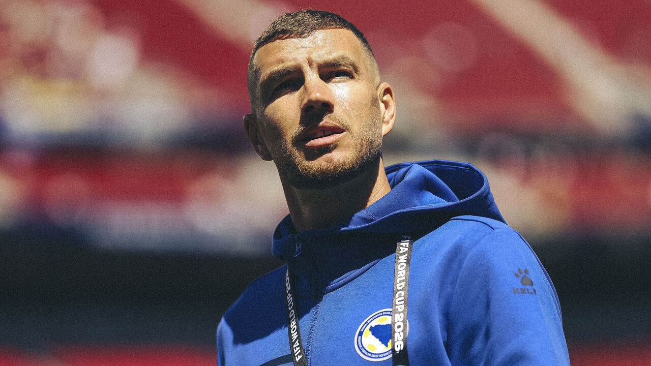 SANTA CLARA, CALIFORNIA - JULY 01: (EDITOR'S NOTE: Tonal effects have been applied to this image.) Edin Dzeko looks on as he arrives prior to the FIFA World Cup 2026 Round Of 32 match between USA and Bosnia and Herzegovina at San Francisco Bay Area Stadium on July 01, 2026 in Santa Clara, California.