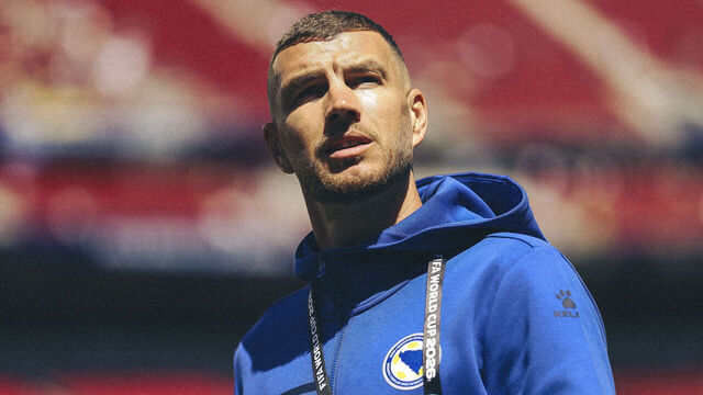 SANTA CLARA, CALIFORNIA - JULY 01: (EDITOR'S NOTE: Tonal effects have been applied to this image.) Edin Dzeko looks on as he arrives prior to the FIFA World Cup 2026 Round Of 32 match between USA and Bosnia and Herzegovina at San Francisco Bay Area Stadium on July 01, 2026 in Santa Clara, California.