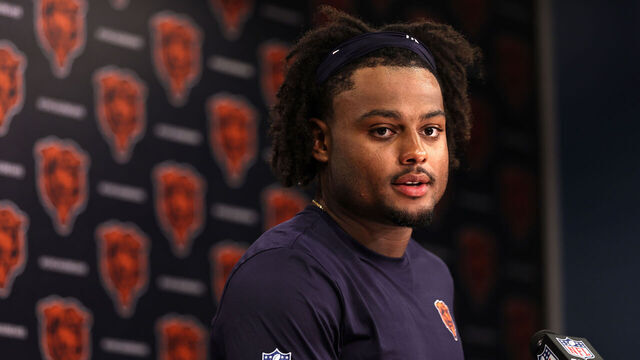 LAKE FOREST, ILLINOIS - JUNE 10: Coby Bryant #2 of the Chicago Bears speaks to media after Chicago Bears Minicamp at Halas Hall on June 10, 2026 in Lake Forest, Illinois.