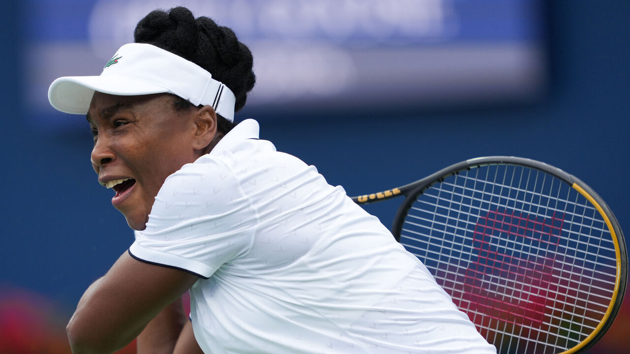 TORONTO, CANADA - AUGUST 2 : Venus Williams of the United States in action against Kamilla Rakhimova of Uzbekistan in the round of 128 during the WTA 1000 National Bank Open in Toronto, Ontario, Canada on August 2, 2026.