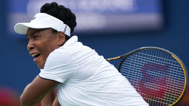 TORONTO, CANADA - AUGUST 2 : Venus Williams of the United States in action against Kamilla Rakhimova of Uzbekistan in the round of 128 during the WTA 1000 National Bank Open in Toronto, Ontario, Canada on August 2, 2026.